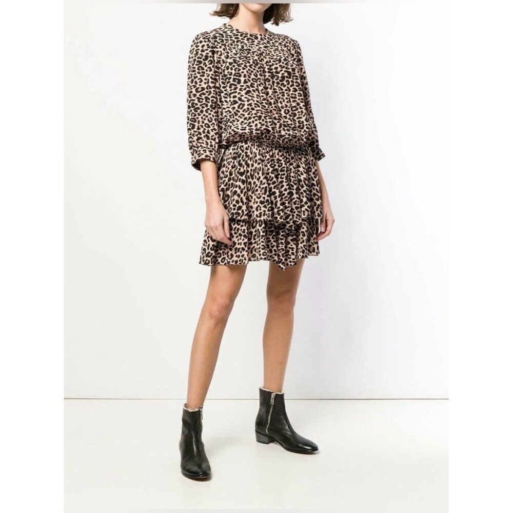 Zadig & Voltaire Rooka Leopard Print Tiered Ruffle Hem Mini Dress Womens Size XS